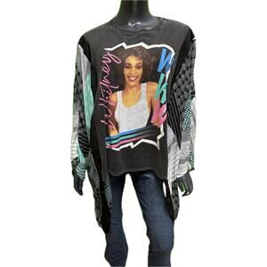 Whitney Houston Graphic Top Kimono Sleeve Patchwork Print Custom Upcycled Tee